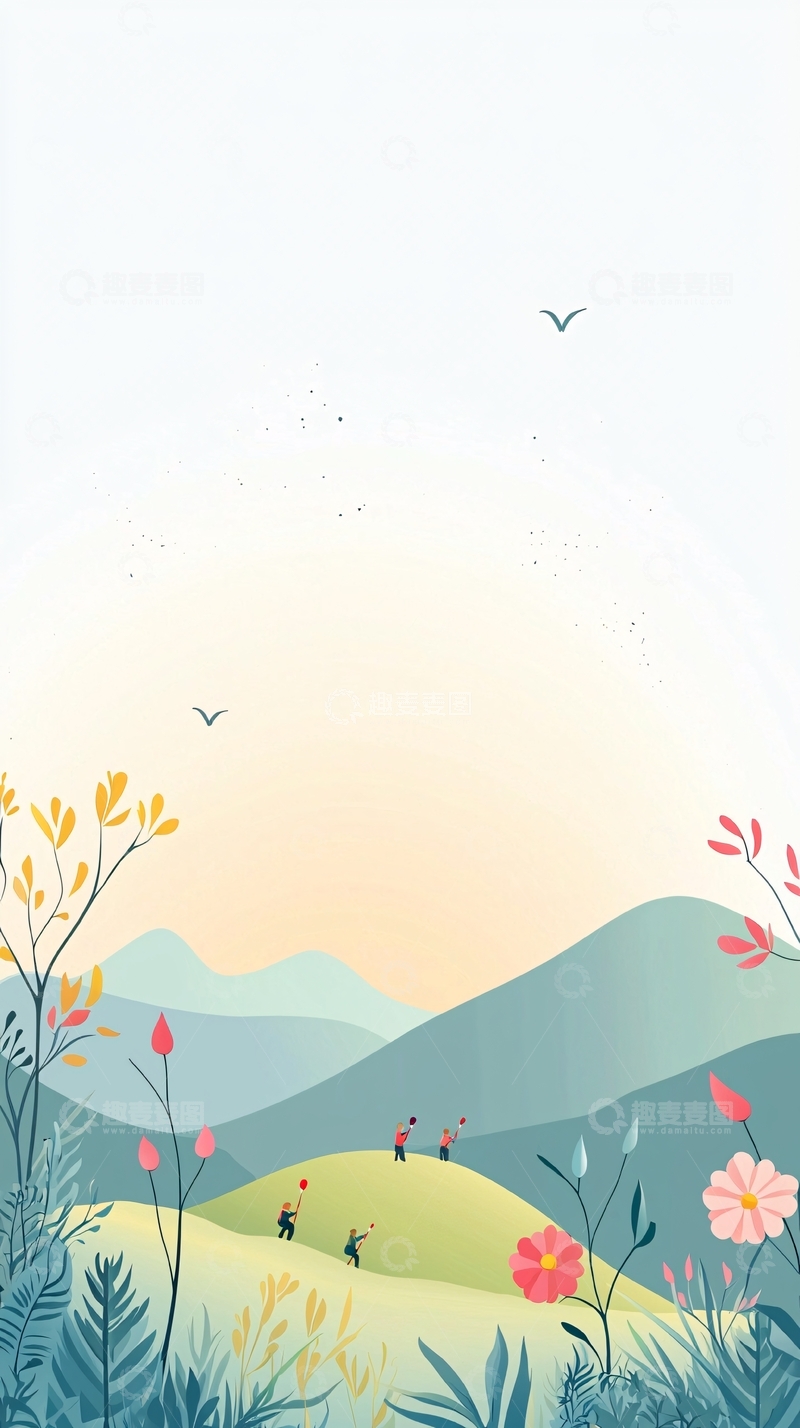 高清大图下载【趣麦麦图】清新淡雅的田园山峦风景图