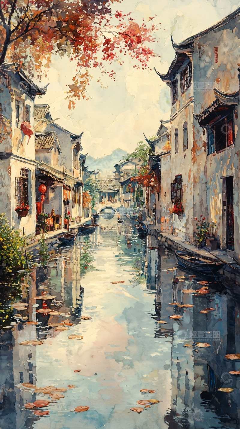 高清大图下载【趣麦麦图】水墨风江南水乡小镇