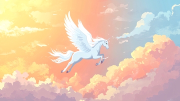 白马飞翔在彩色云朵中