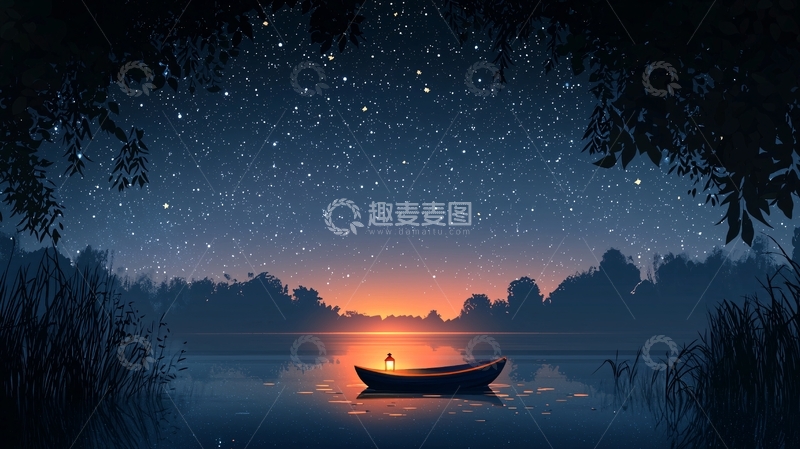高清大图下载【趣麦麦图】星空下的小船