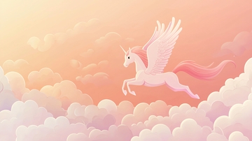 粉色独角兽飞翔云朵