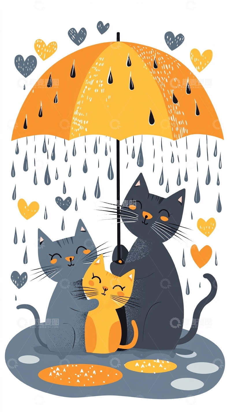 高清大图下载【趣麦麦图】猫咪雨伞