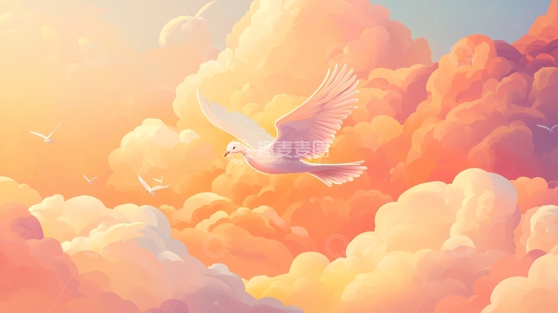 高清大图下载【趣麦麦图】-阳光云朵白鸽飞翔