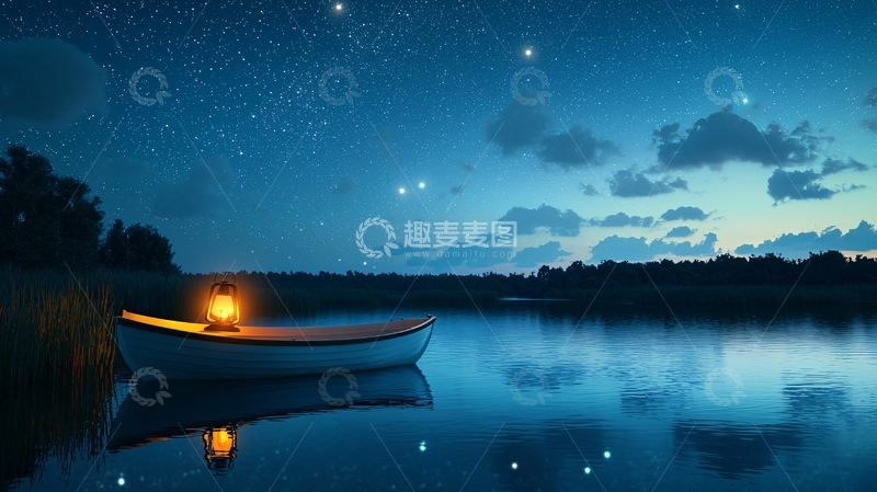 高清大图下载【趣麦麦图】星空下的宁静小船