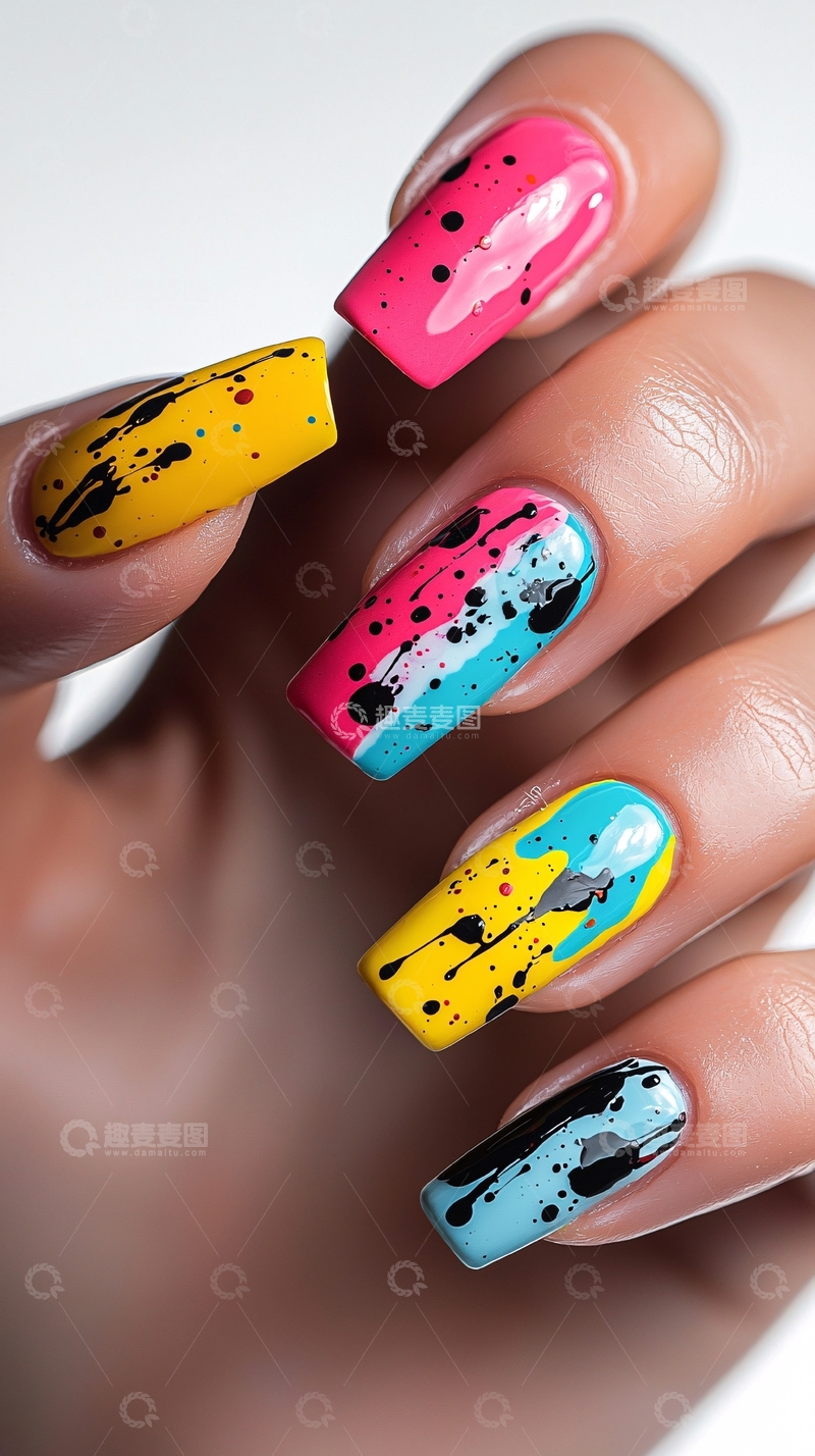 高清大图下载【趣麦麦图】彩色跳色美甲