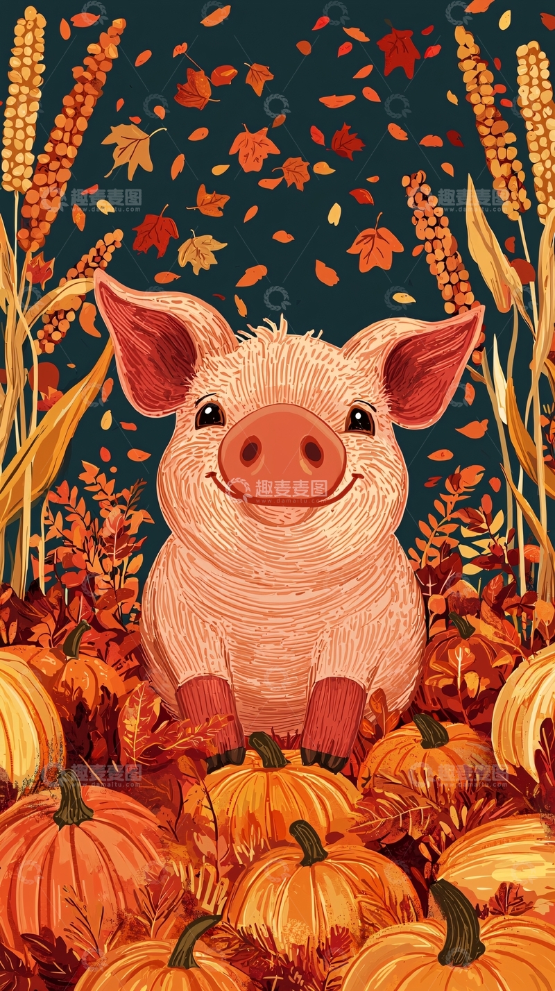 高清大图下载【趣麦麦图】秋季小猪南瓜