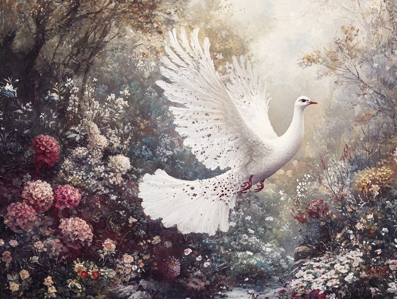 高清大图下载【趣麦麦图】白鸽飞翔在花丛中