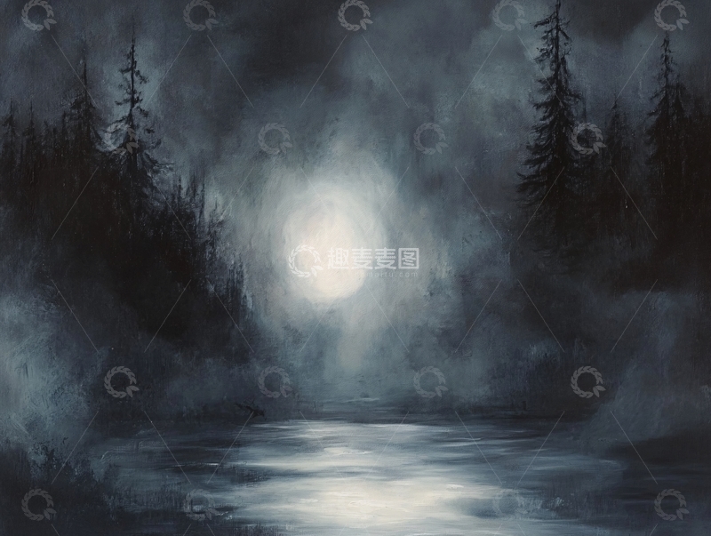 高清大图下载【趣麦麦图】黑暗森林中的月光湖