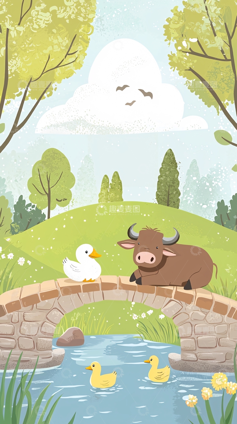 高清大图下载【趣麦麦图】春天田园小桥