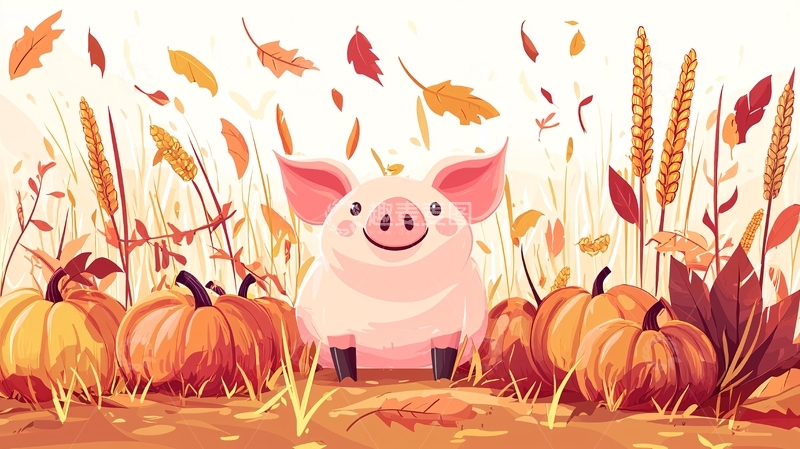 高清大图下载【趣麦麦图】秋天南瓜田里的小猪