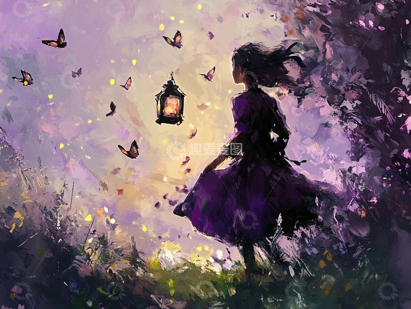高清大图下载【趣麦麦图】女孩提灯笼漫步
