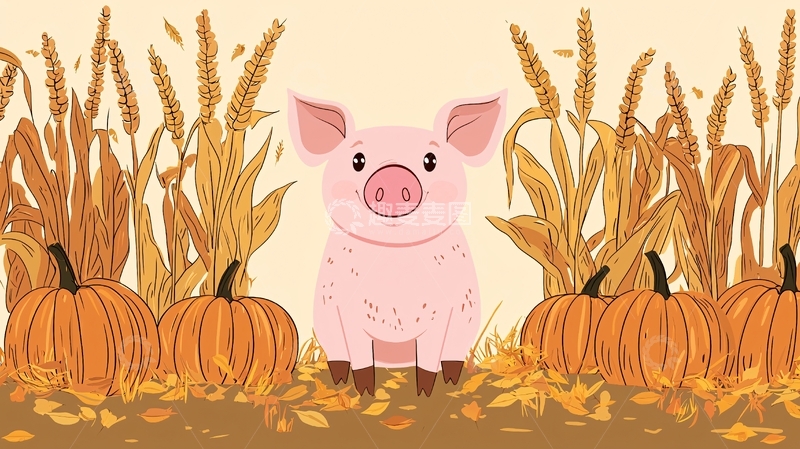 高清大图下载【趣麦麦图】卡通小猪丰收节