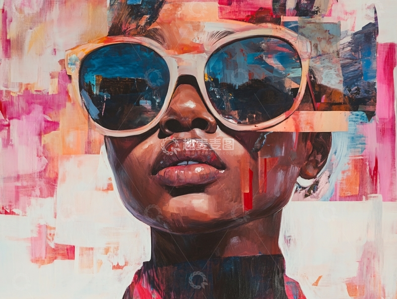 高清大图下载【趣麦麦图】戴墨镜的非洲裔女子肖像