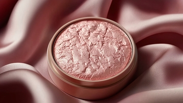 粉色腮红在丝绸上