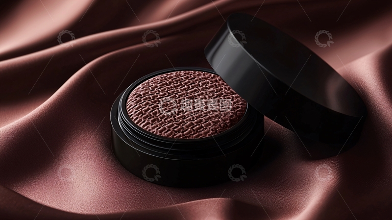 高清大图下载【趣麦麦图】深棕色丝绸布料上化妆盒