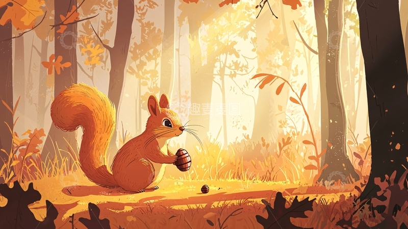 高清大图下载【趣麦麦图】秋天森林小松鼠