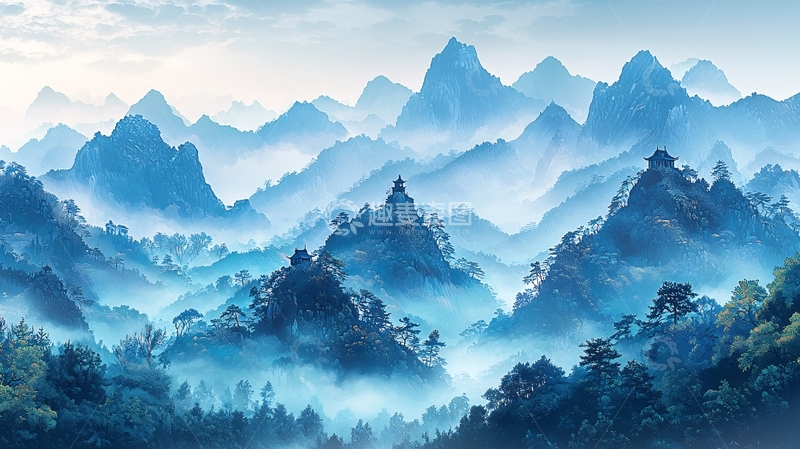 高清大图下载【趣麦麦图】水墨风山峰云雾缭绕