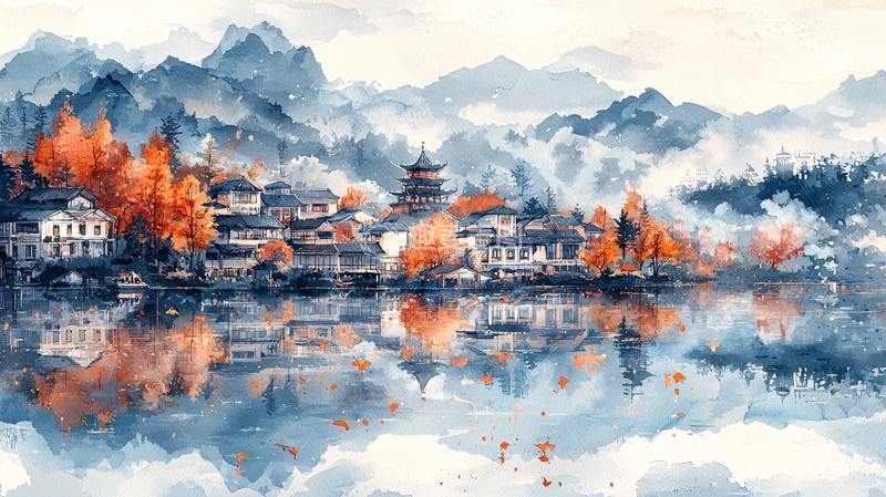 高清大图下载【趣麦麦图】水墨江南秋色如画