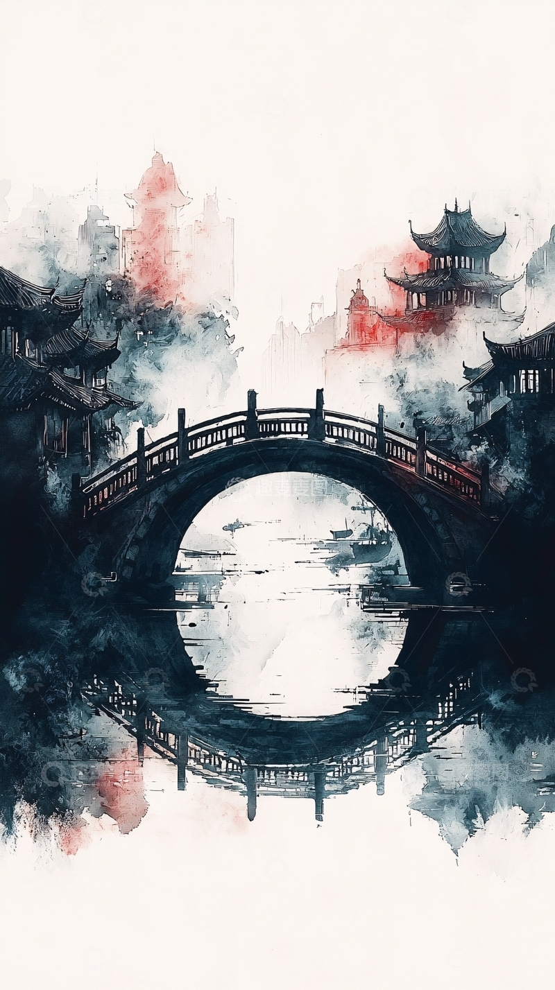 高清大图下载【趣麦麦图】水墨风桥