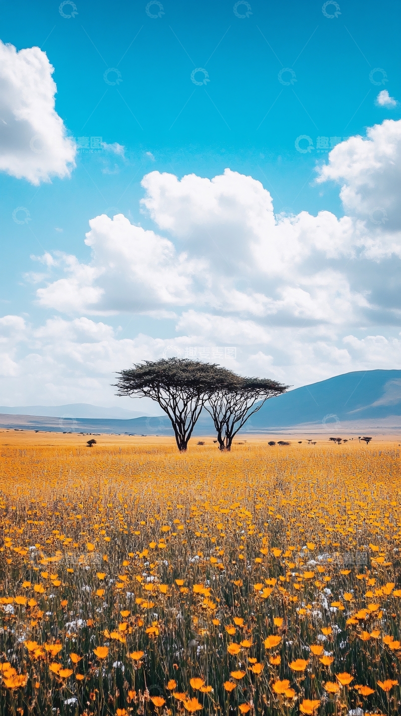 高清大图下载【趣麦麦图】非洲草原金黄花海