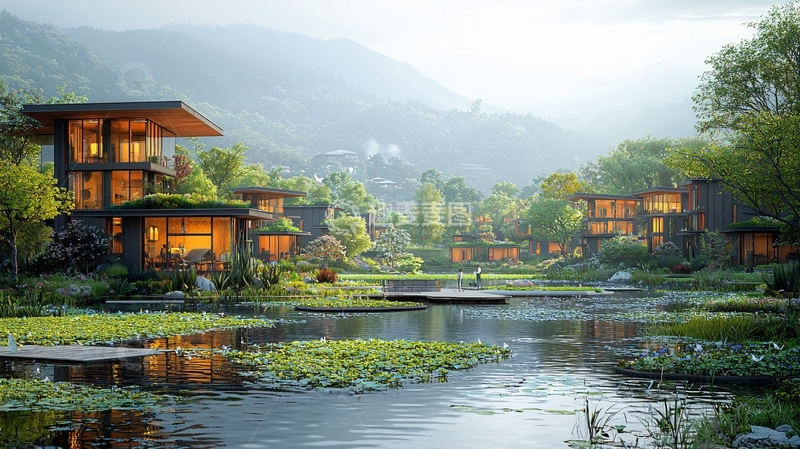 高清大图下载【趣麦麦图】山林湖泊度假村