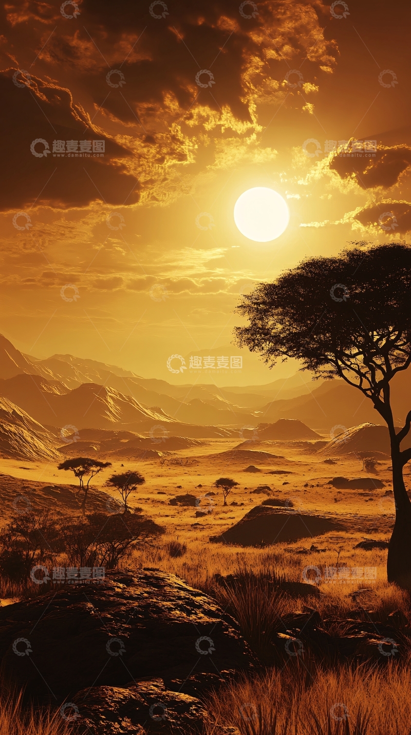 高清大图下载【趣麦麦图】非洲草原夕阳
