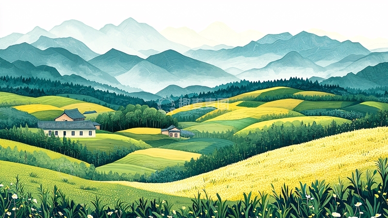 高清大图下载【趣麦麦图】山水田园风光水墨画