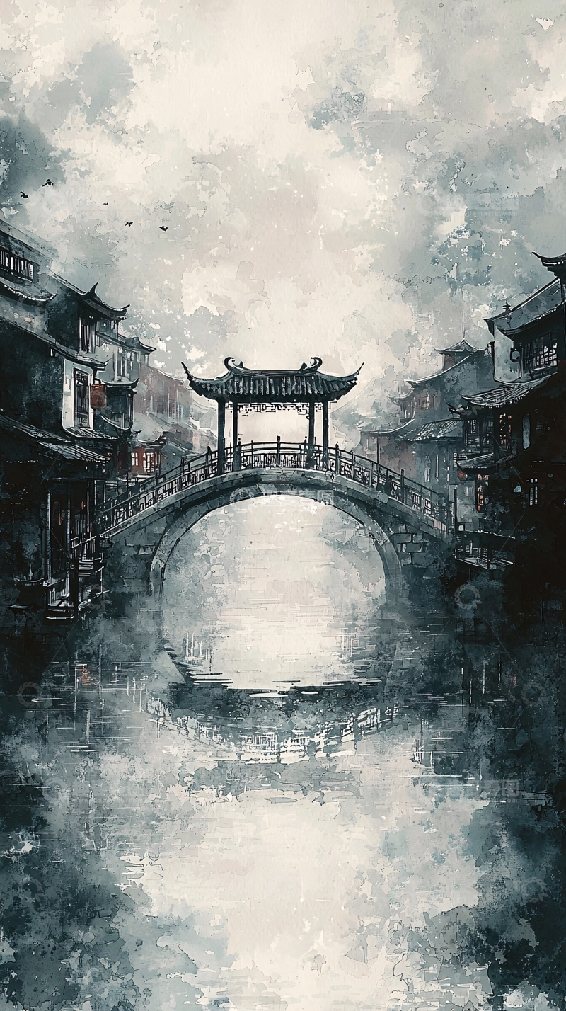 高清大图下载【趣麦麦图】水墨风格的拱桥建筑