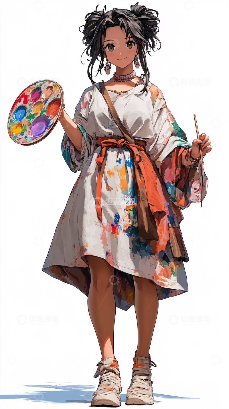 高清大图下载【趣麦麦图】穿着画布印花连衣裙的艺术家