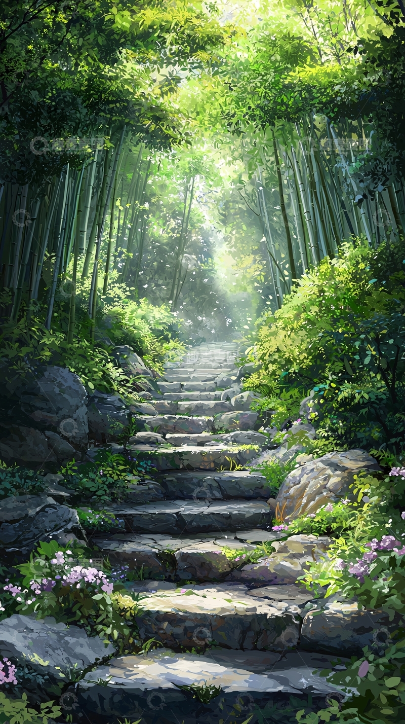 高清大图下载【趣麦麦图】林间石阶路