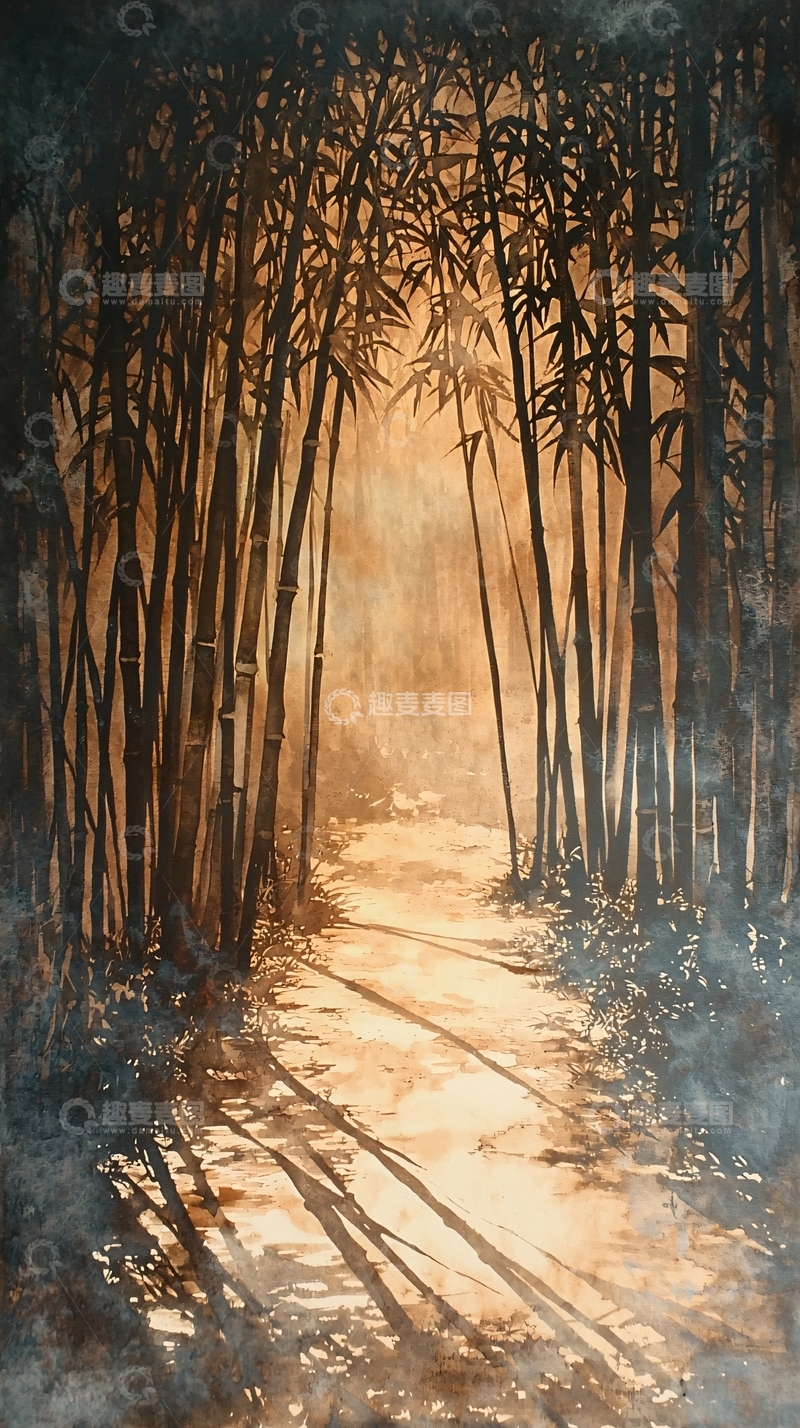 高清大图下载【趣麦麦图】水墨竹林小径