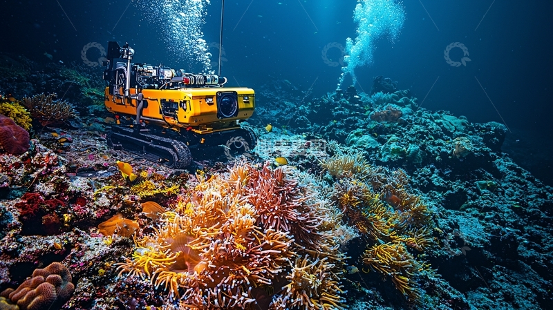 高清大图下载【趣麦麦图】深海机器人勘探珊瑚礁