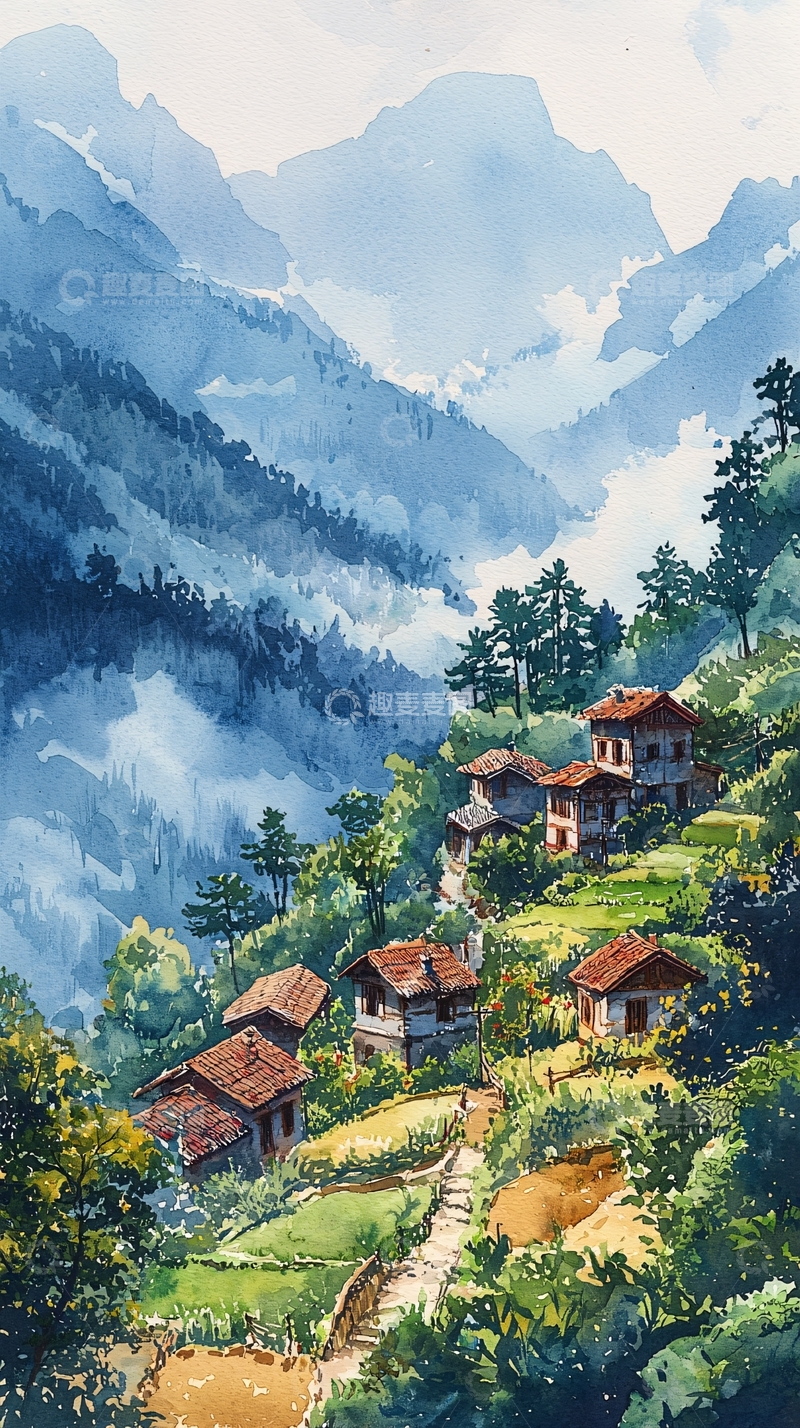 高清大图下载【趣麦麦图】山谷中的村庄