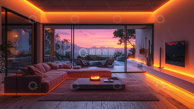 高清大图下载【趣麦麦图】现代简约客厅夜景