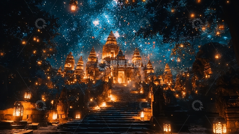 高清大图下载【趣麦麦图】星空下的古老寺庙