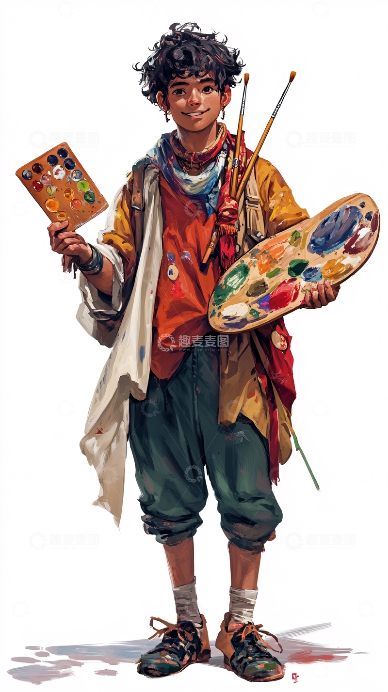 高清大图下载【趣麦麦图】拿着调色板的年轻艺术家
