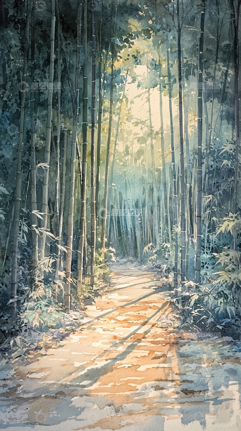 高清大图下载【趣麦麦图】水墨竹林小路
