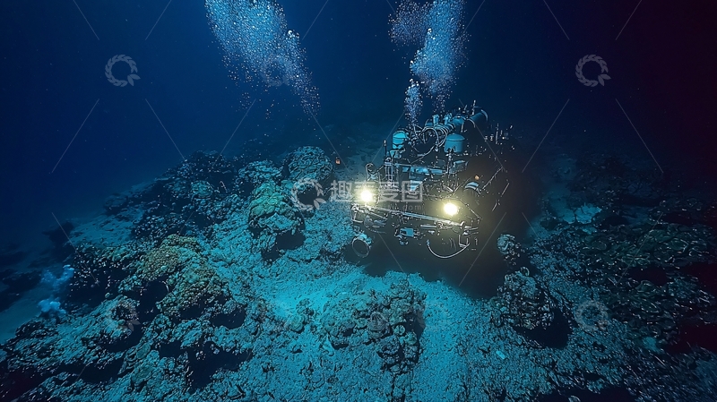 高清大图下载【趣麦麦图】深海潜水器探索海底世界