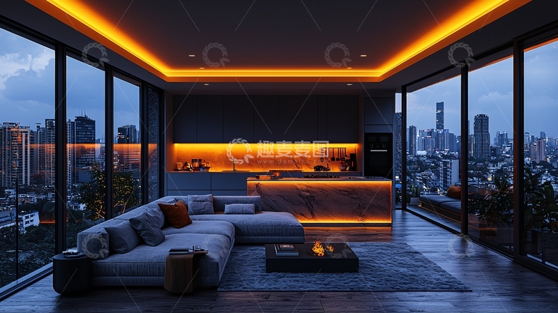 高清大图下载【趣麦麦图】现代公寓夜景氛围灯