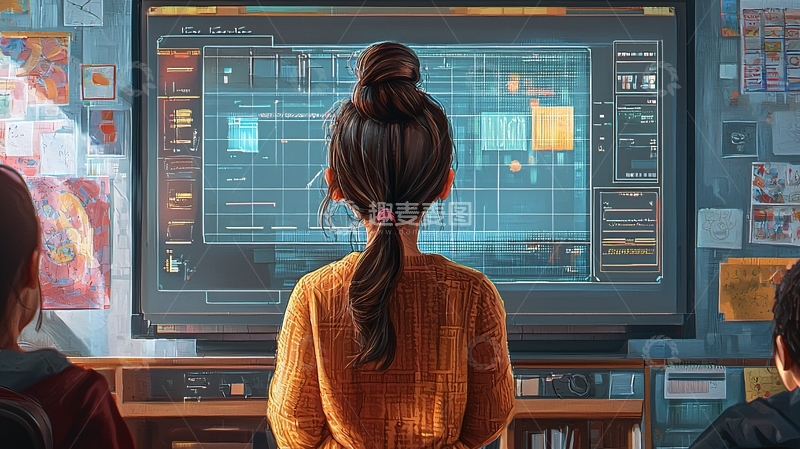 高清大图下载【趣麦麦图】女孩背对屏幕看资料