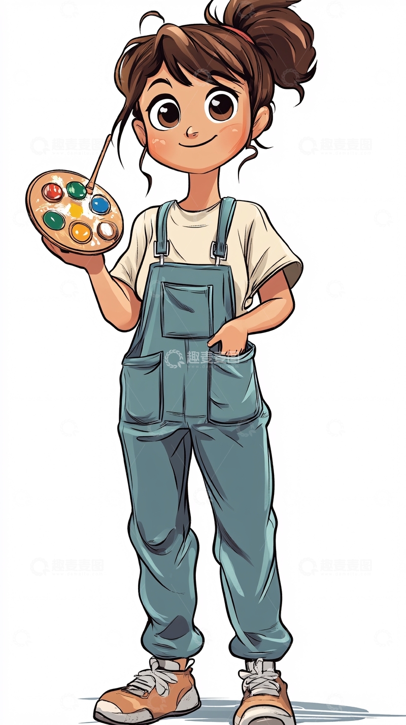 高清大图下载【趣麦麦图】可爱卡通女孩画家