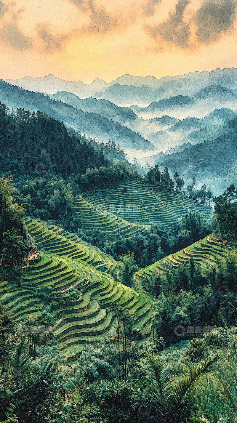 高清大图下载【趣麦麦图】梯田日出