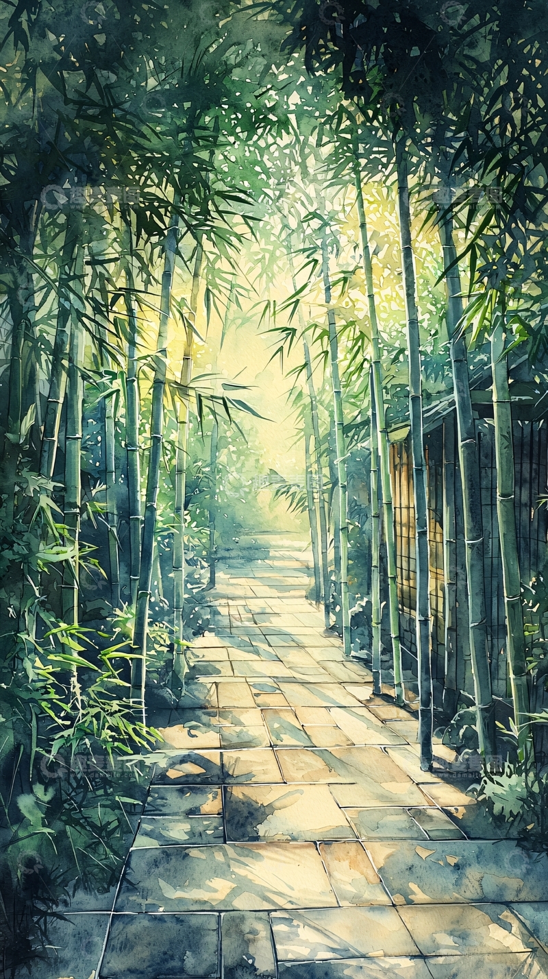 高清大图下载【趣麦麦图】竹林小径阳光明媚