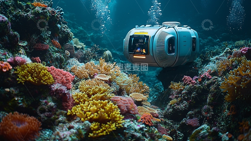 高清大图下载【趣麦麦图】深海探测器珊瑚礁高清图