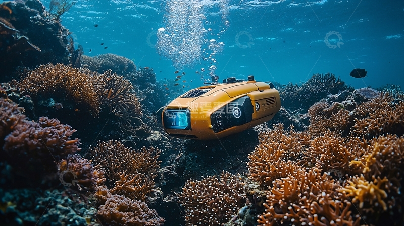 高清大图下载【趣麦麦图】水下机器人探索珊瑚礁