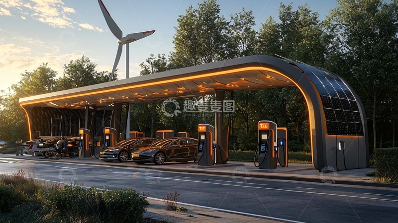高清大图下载【趣麦麦图】未来感电动汽车充电站