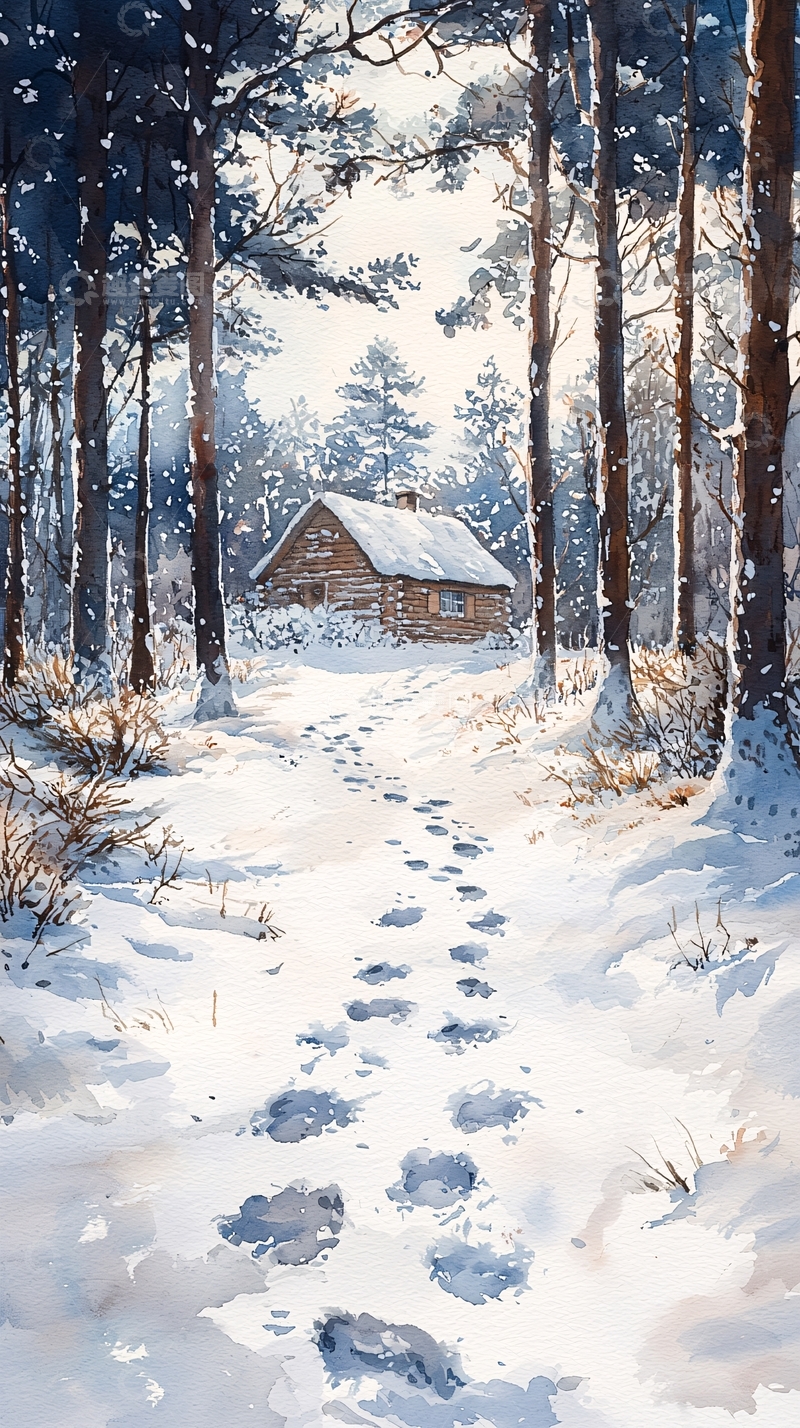 高清大图下载【趣麦麦图】冬日雪景中的小屋