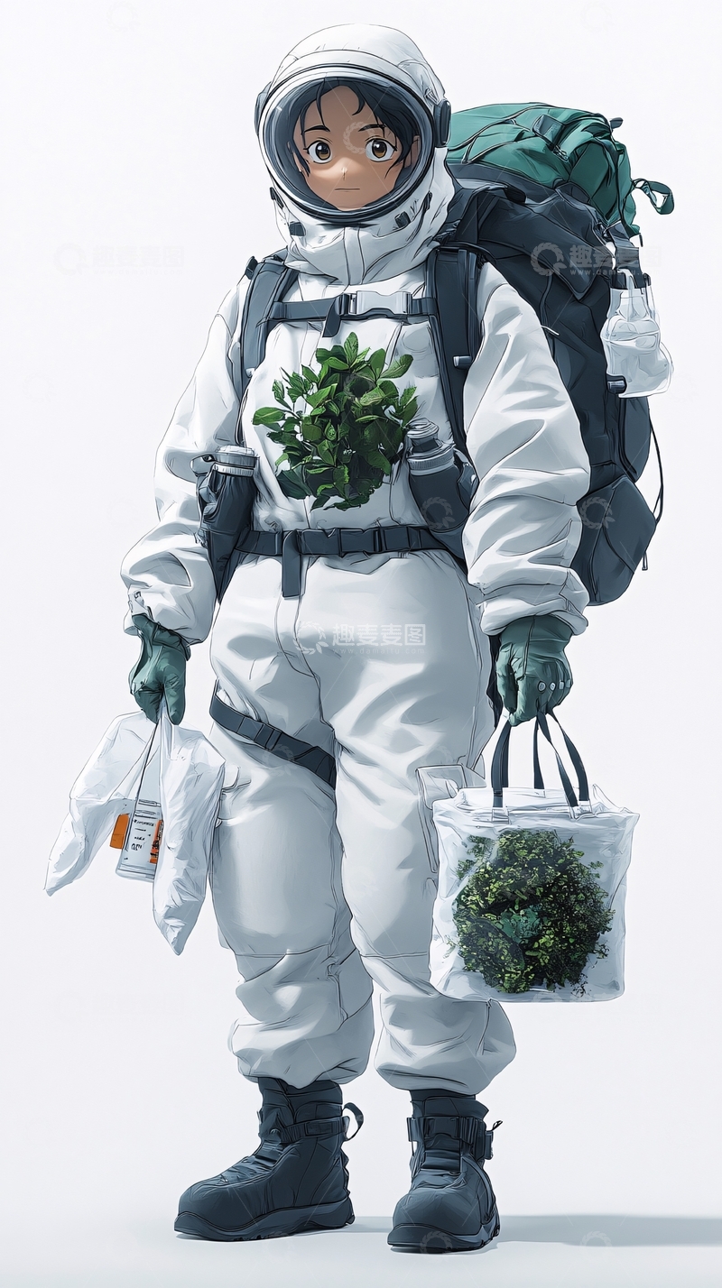 高清大图下载【趣麦麦图】宇航员女孩植物样本