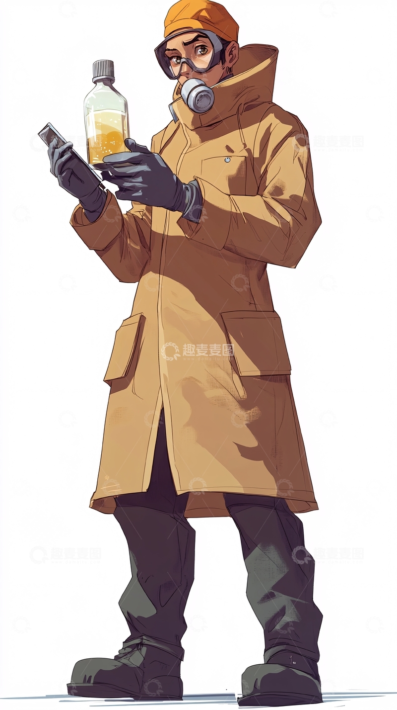 高清大图下载【趣麦麦图】戴防毒面具的科学家