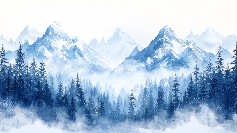 高清大图下载【趣麦麦图】水墨画雪山